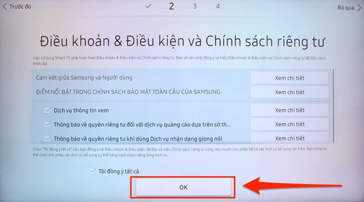 chọn Tôi đồng ý tất cả và chọn OK