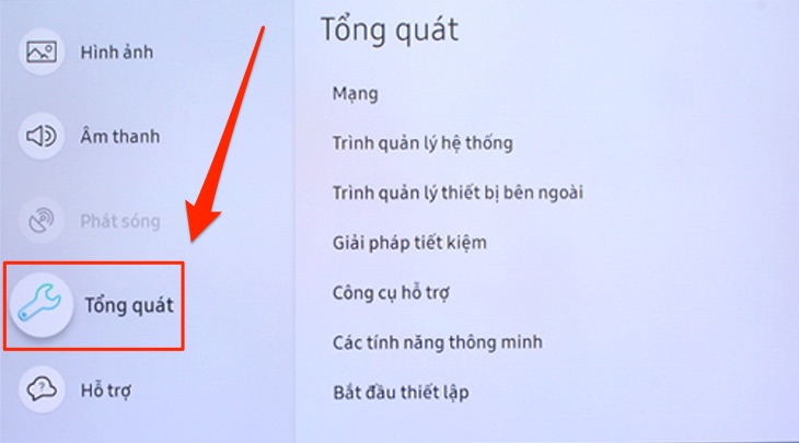 Bạn tiếp tục di chuyển xuống và chọn mục Tổng quát