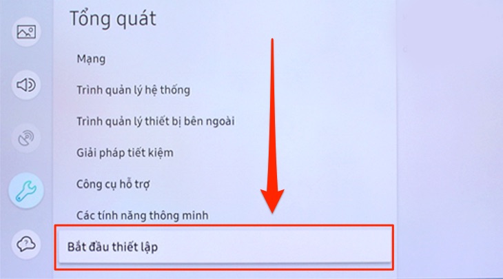 chuyển xuống chọn mục Bắt đầu thiết lập