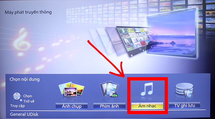 Chọn các mục tương ứng để xem nội dung trên USB