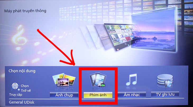 Chọn các mục tương ứng để xem nội dung trên USB