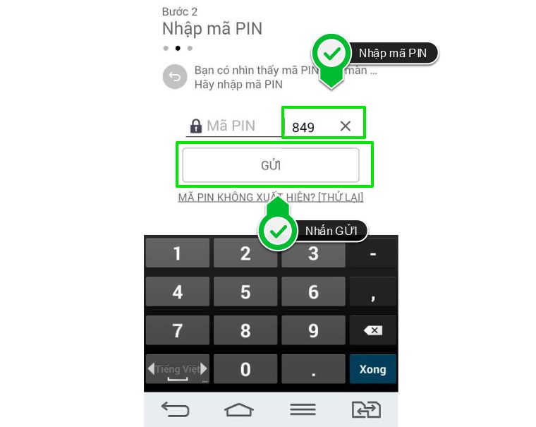 nhập mã pin