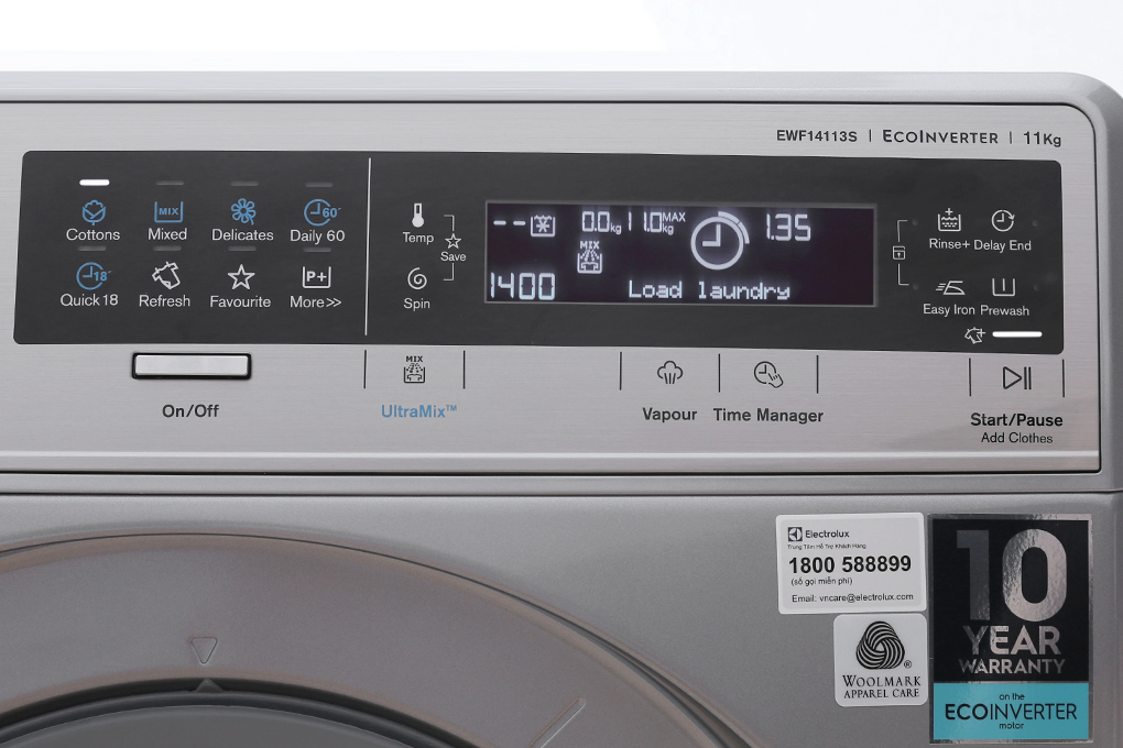 Máy Giặt Electrolux EWF14113S 11 Kg, Lồng Ngang (Xám bạc)